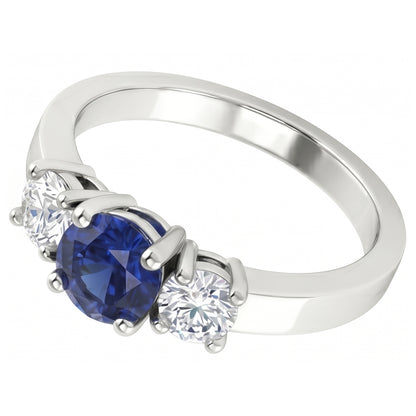 Blue Sapphire 3 Stone Natural Earth Mined Diamond Ring 1.50 Carats Gold 4 Prong Basket Set