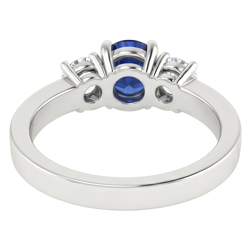 Blue Sapphire 3 Stone Natural Earth Mined Diamond Ring 1.50 Carats Gold 4 Prong Basket Set