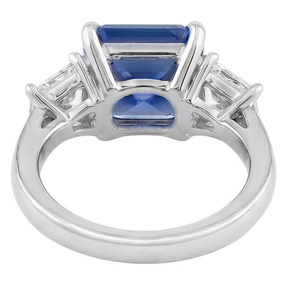 Blue Sapphire 3 Stone Ring Half Moon Natural Earth Mined Diamonds Prong Set 3.50 Carats