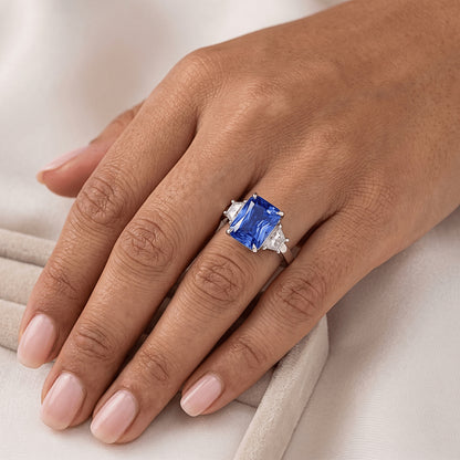 Blue Sapphire 3 Stone Ring Half Moon Natural Earth Mined Diamonds Prong Set 3.50 Carats