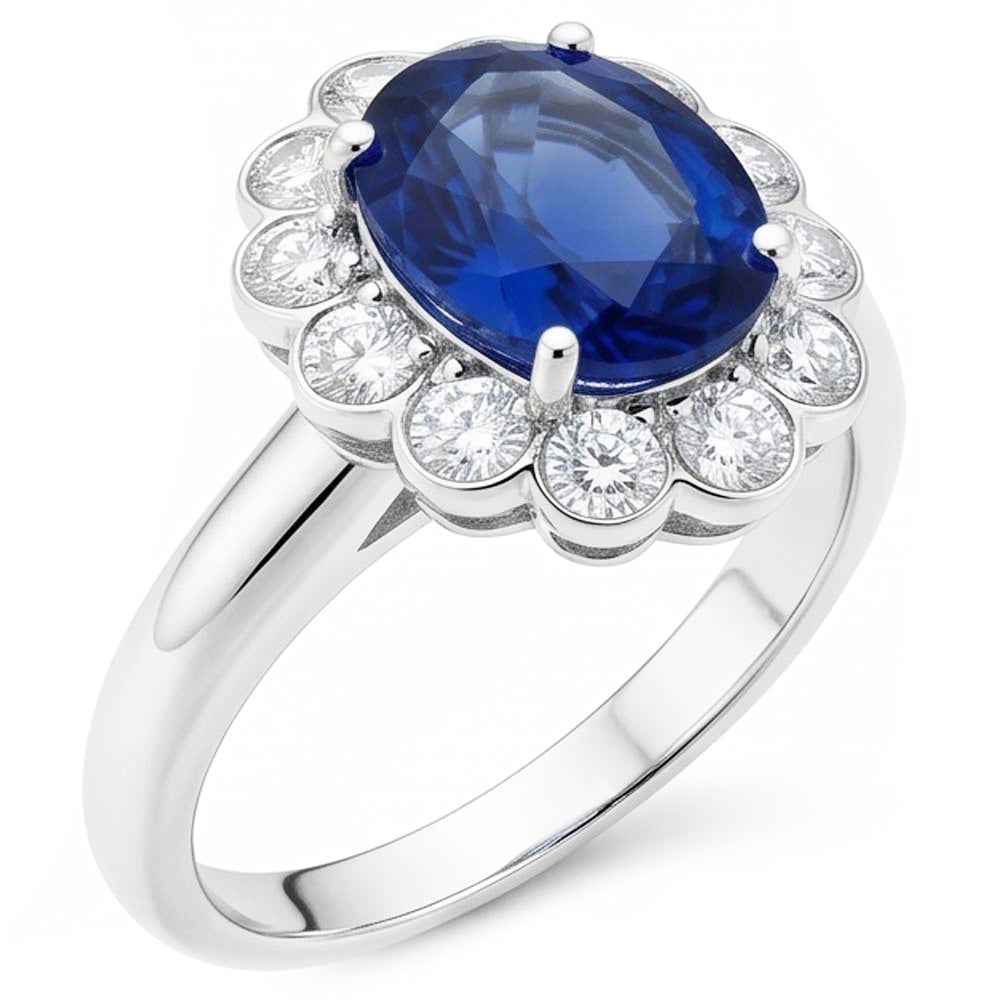 Blue Sapphire And Natural Earth Mined Diamond Engagement Ring
