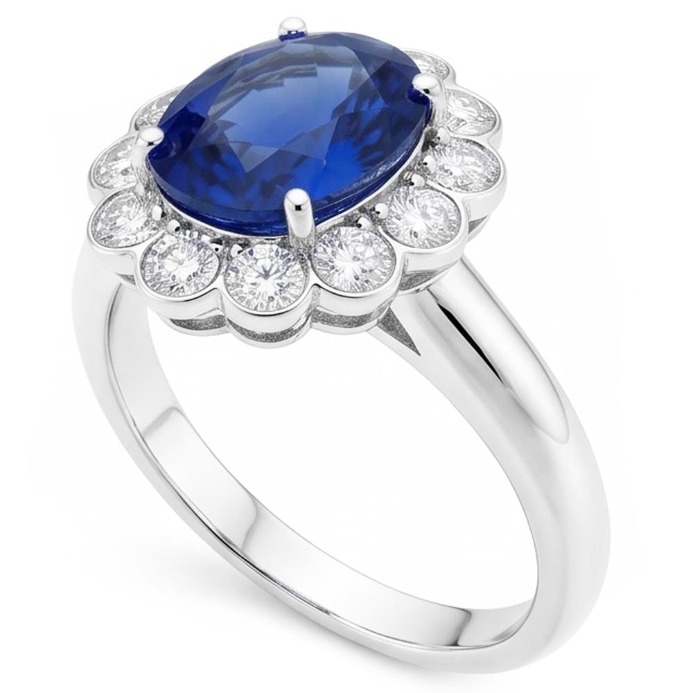 Blue Sapphire And Natural Earth Mined Diamond Engagement Ring