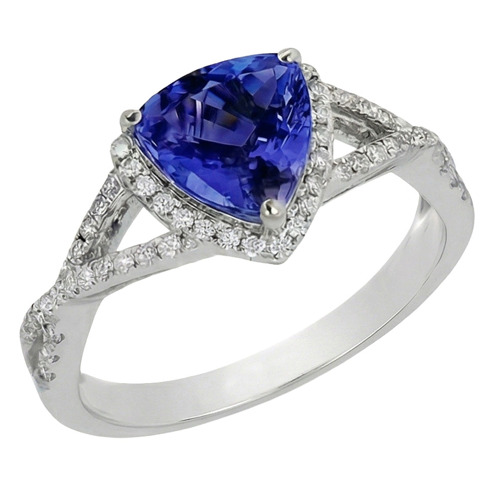 Blue Sapphire And Natural Earth Mined Diamonds 3.66 Carats Ring White Gold 14K