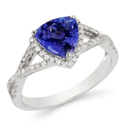 Blue Sapphire And Natural Earth Mined Diamonds 3.66 Carats Ring White Gold 14K