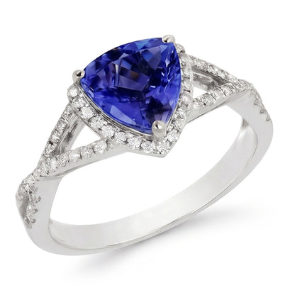 Blue Sapphire And Natural Earth Mined Diamonds 3.66 Carats Ring White Gold 14K
