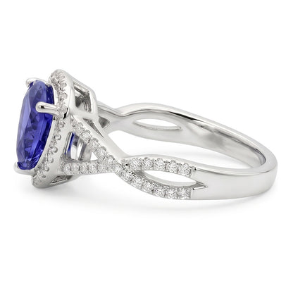 Blue Sapphire And Natural Earth Mined Diamonds 3.66 Carats Ring White Gold 14K