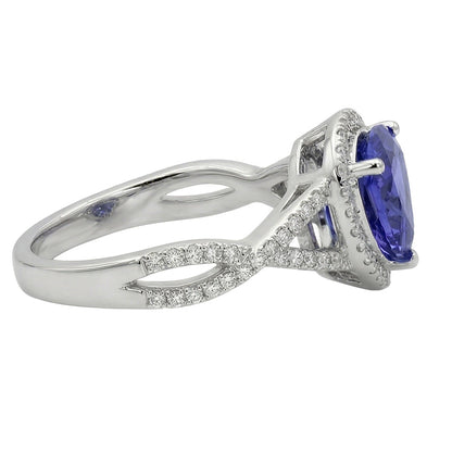 Blue Sapphire And Natural Earth Mined Diamonds 3.66 Carats Ring White Gold 14K
