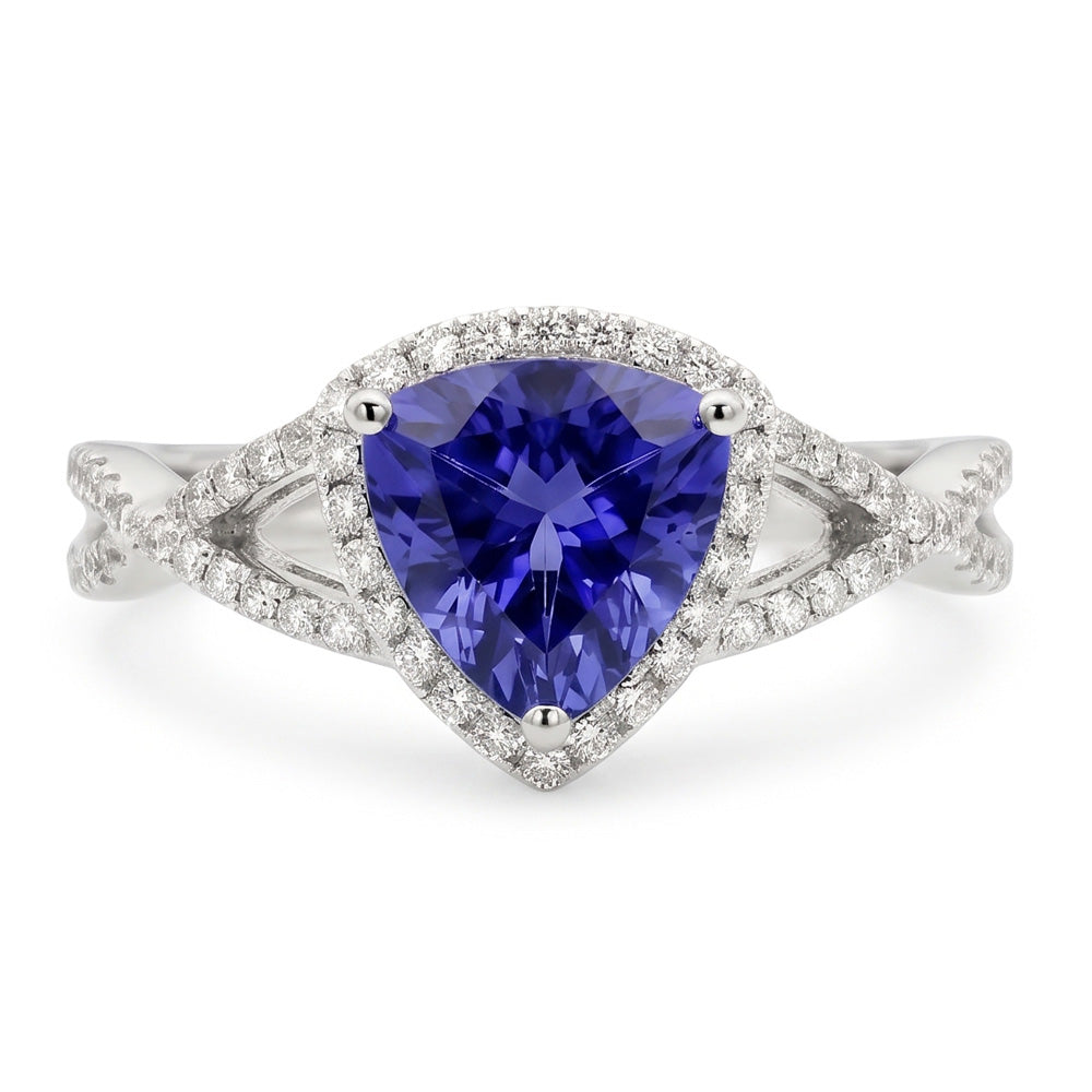 Blue Sapphire And Natural Earth Mined Diamonds 3.66 Carats Ring White Gold 14K