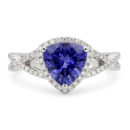Blue Sapphire And Natural Earth Mined Diamonds 3.66 Carats Ring White Gold 14K