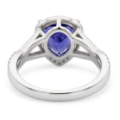 Blue Sapphire And Natural Earth Mined Diamonds 3.66 Carats Ring White Gold 14K