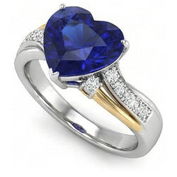 Blue Sapphire Anniversary Heart Natural Earth Mined Diamond Ring 3 Carats Women’s Jewelry