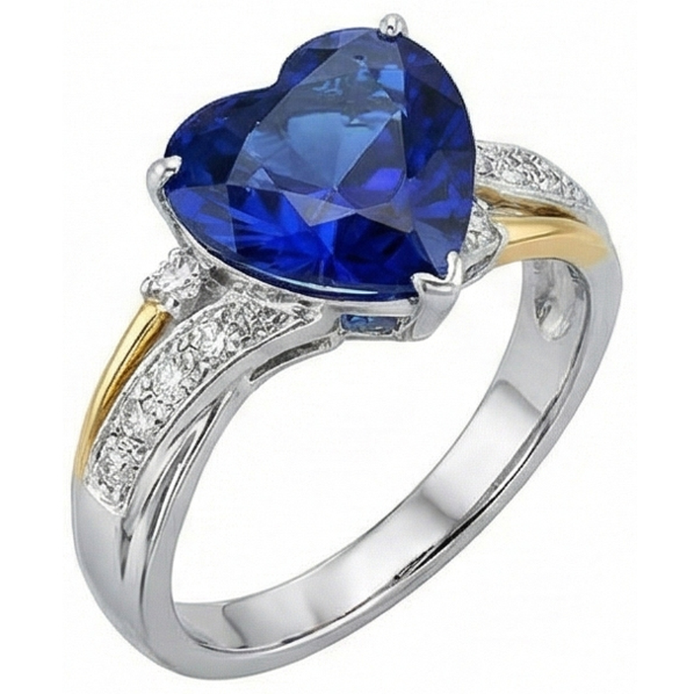 Blue Sapphire Anniversary Heart Natural Earth Mined Diamond Ring 3 Carats Women’s Jewelry