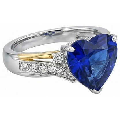 Blue Sapphire Anniversary Heart Natural Earth Mined Diamond Ring 3 Carats Women’s Jewelry