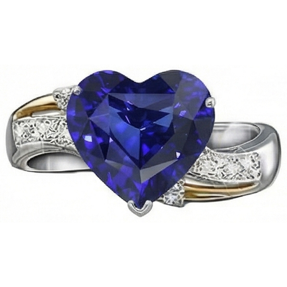 Blue Sapphire Anniversary Heart Natural Earth Mined Diamond Ring 3 Carats Women’s Jewelry