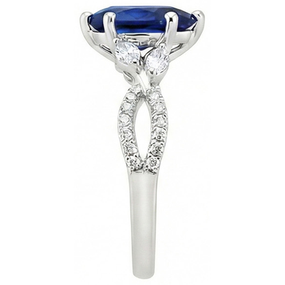 Blue Sapphire Anniversary Ring Marquise & Round Natural Earth Mined Diamonds 5.50 Carats