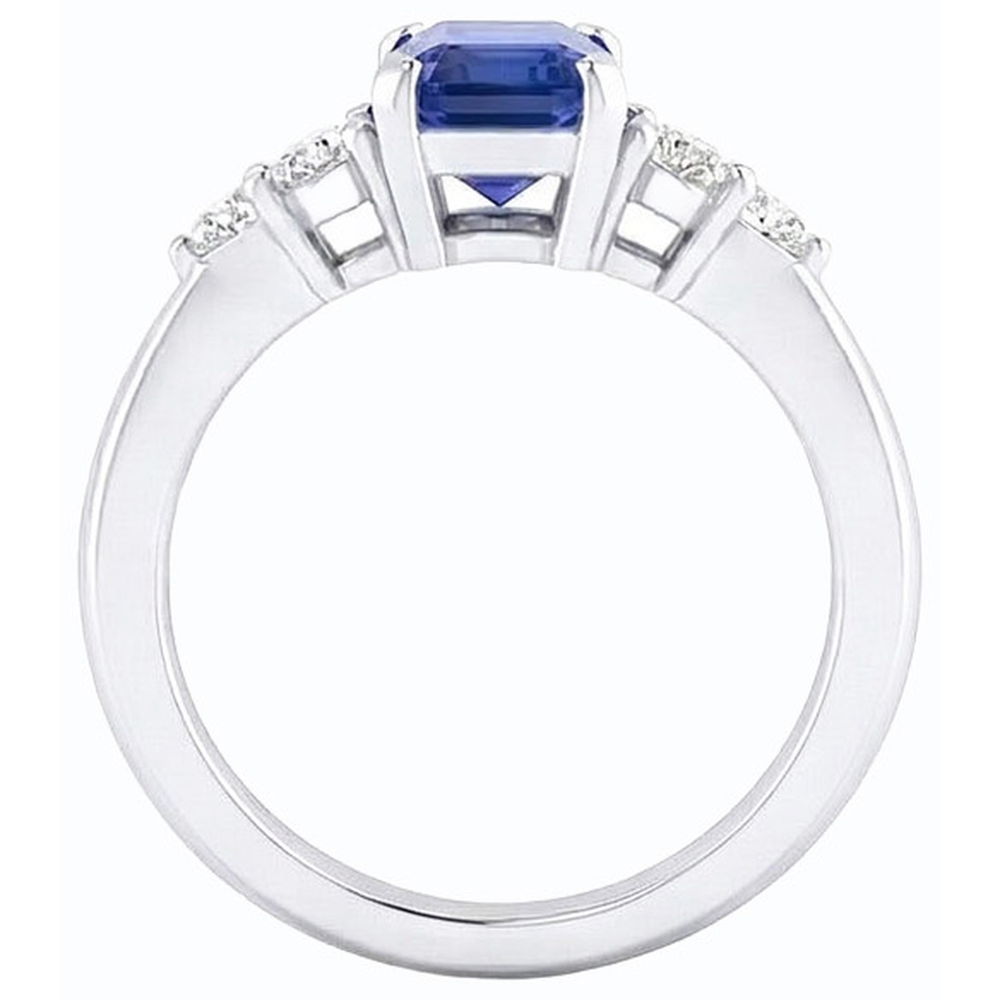 Blue Sapphire Anniversary Ring Round Natural Earth Mined Diamond Tapered Shank 1.75 Carats