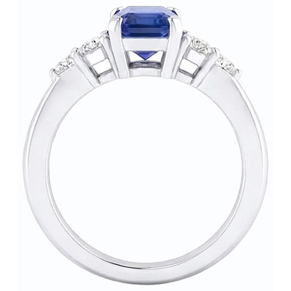 Blue Sapphire Anniversary Ring Round Natural Earth Mined Diamond Tapered Shank 1.75 Carats