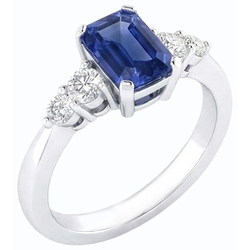 Blue Sapphire Anniversary Ring Round Natural Earth Mined Diamond Tapered Shank 1.75 Carats