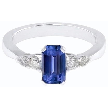 Blue Sapphire Anniversary Ring Round Natural Earth Mined Diamond Tapered Shank 1.75 Carats