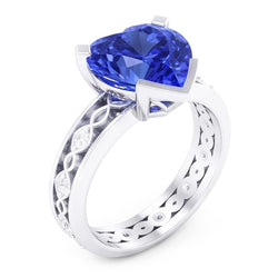 Blue Sapphire Anniversary Ring Round Natural Earth Mined Diamonds 3.50 Carat Vintage Style