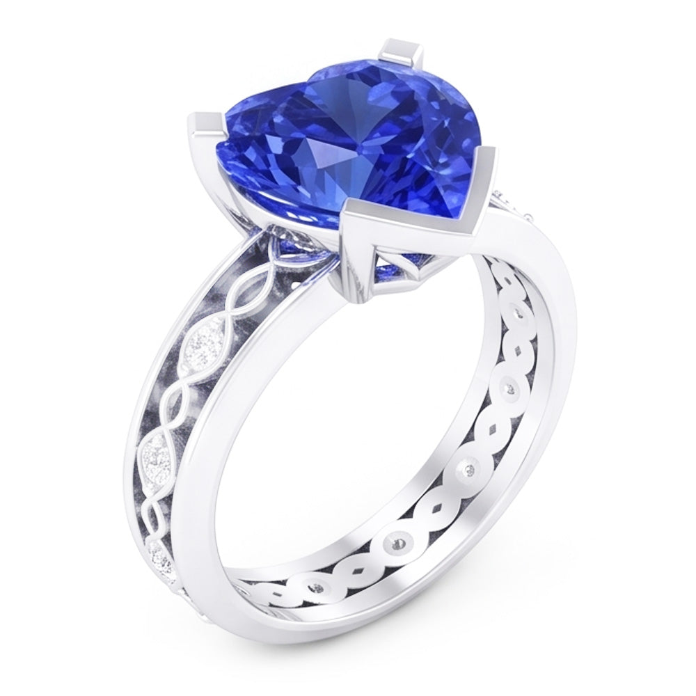 Blue Sapphire Anniversary Ring Round Natural Earth Mined Diamonds 3.50 Carat Vintage Style