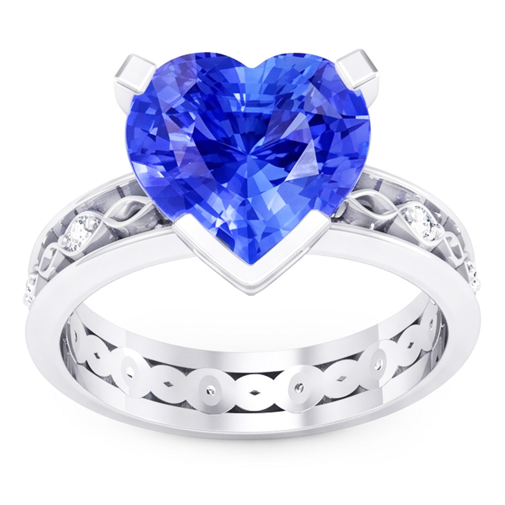 Blue Sapphire Anniversary Ring Round Natural Earth Mined Diamonds 3.50 Carat Vintage Style