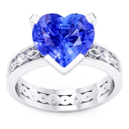 Blue Sapphire Anniversary Ring Round Natural Earth Mined Diamonds 3.50 Carat Vintage Style