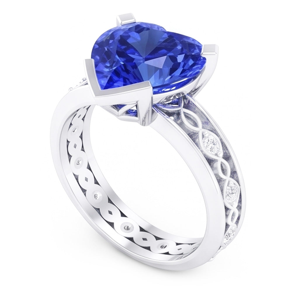Blue Sapphire Anniversary Ring Round Natural Earth Mined Diamonds 3.50 Carat Vintage Style