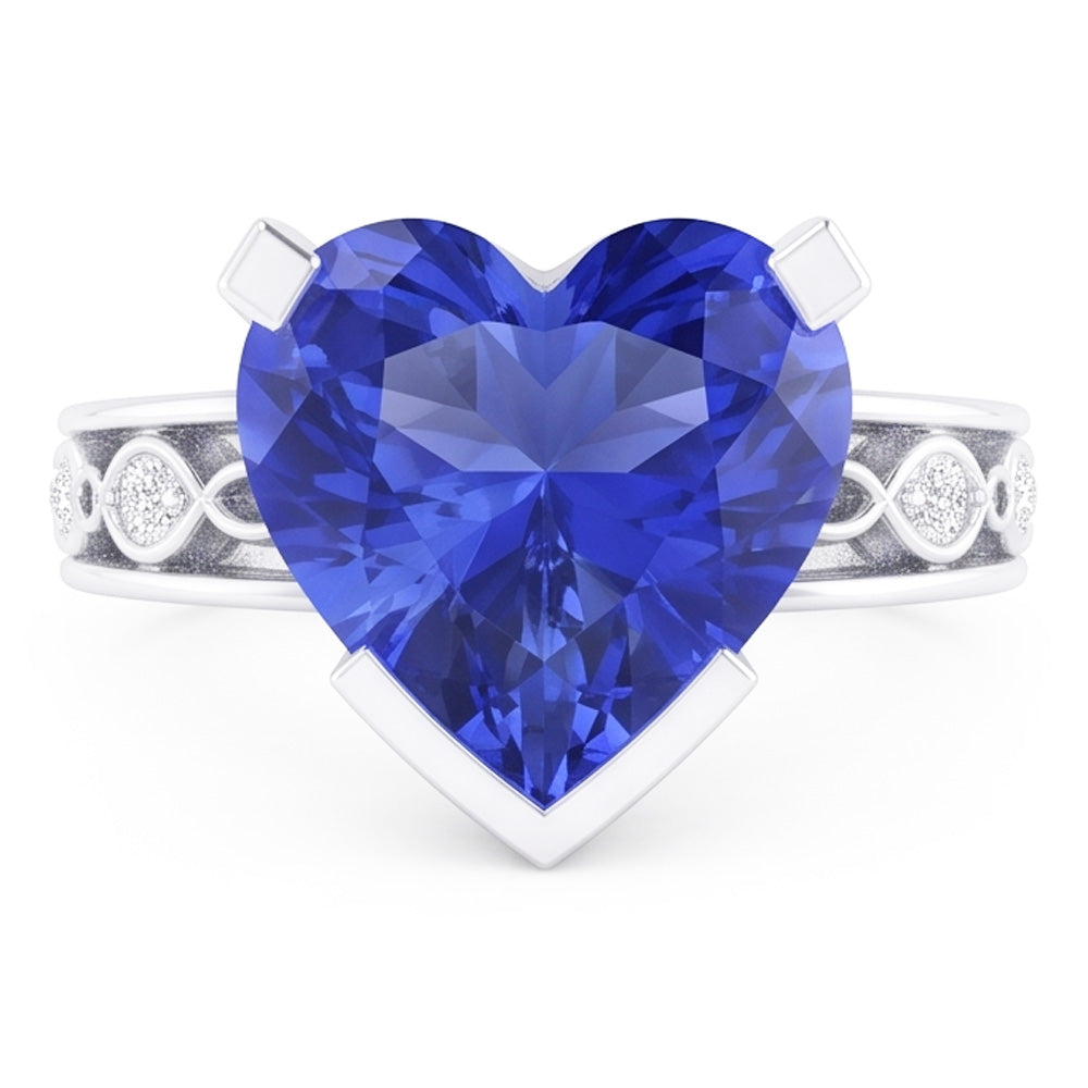 Blue Sapphire Anniversary Ring Round Natural Earth Mined Diamonds 3.50 Carat Vintage Style