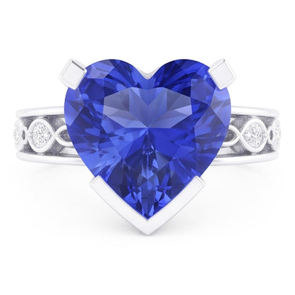 Blue Sapphire Anniversary Ring Round Natural Earth Mined Diamonds 3.50 Carat Vintage Style