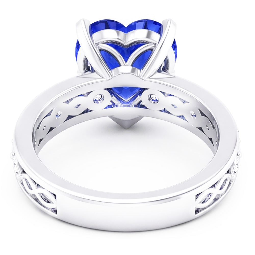 Blue Sapphire Anniversary Ring Round Natural Earth Mined Diamonds 3.50 Carat Vintage Style