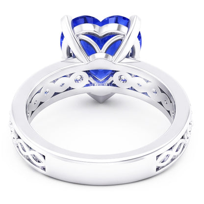 Blue Sapphire Anniversary Ring Round Natural Earth Mined Diamonds 3.50 Carat Vintage Style