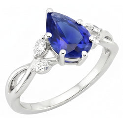 Blue Sapphire Anniversary Ring With Marquise Natural Earth Mined Diamonds 4.50 Carats