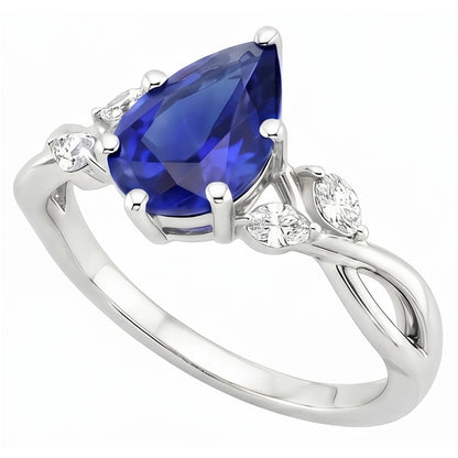Blue Sapphire Anniversary Ring With Marquise Natural Earth Mined Diamonds 4.50 Carats