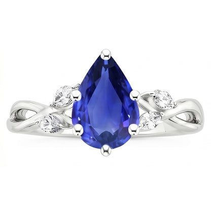 Blue Sapphire Anniversary Ring With Marquise Natural Earth Mined Diamonds 4.50 Carats