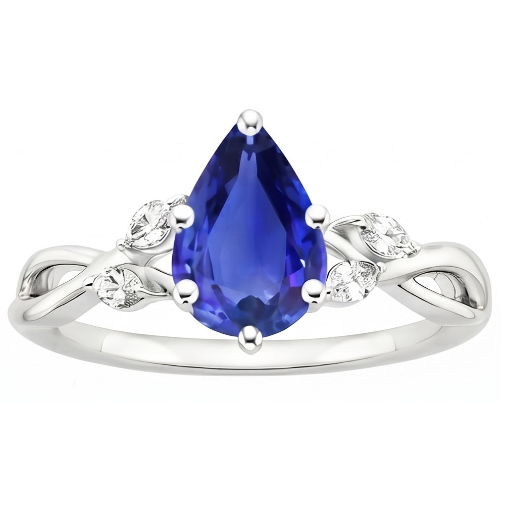 Blue Sapphire Anniversary Ring With Marquise Natural Earth Mined Diamonds 4.50 Carats