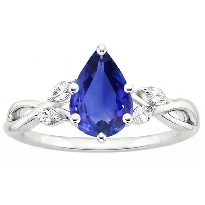 Blue Sapphire Anniversary Ring With Marquise Natural Earth Mined Diamonds 4.50 Carats