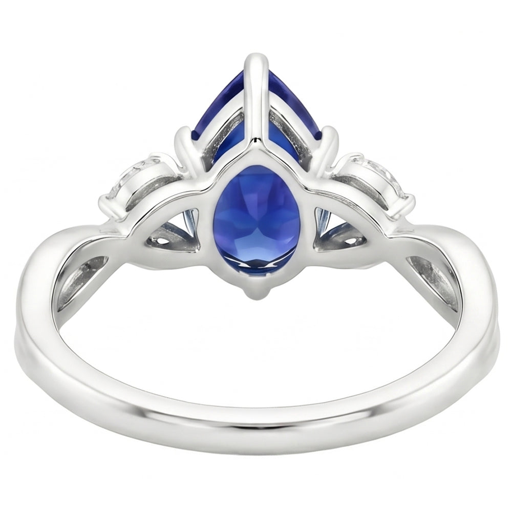 Blue Sapphire Anniversary Ring With Marquise Natural Earth Mined Diamonds 4.50 Carats