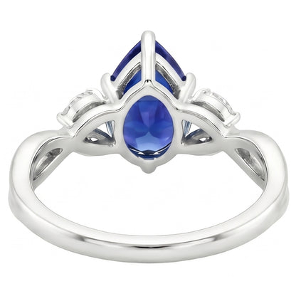 Blue Sapphire Anniversary Ring With Marquise Natural Earth Mined Diamonds 4.50 Carats