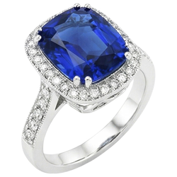 Blue Sapphire Cushion And Round Cut 4.55 Carat Natural Earth Mined Diamonds Ring WG 14K