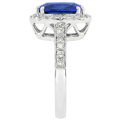 Blue Sapphire Cushion And Round Cut 4.55 Carat Natural Earth Mined Diamonds Ring WG 14K