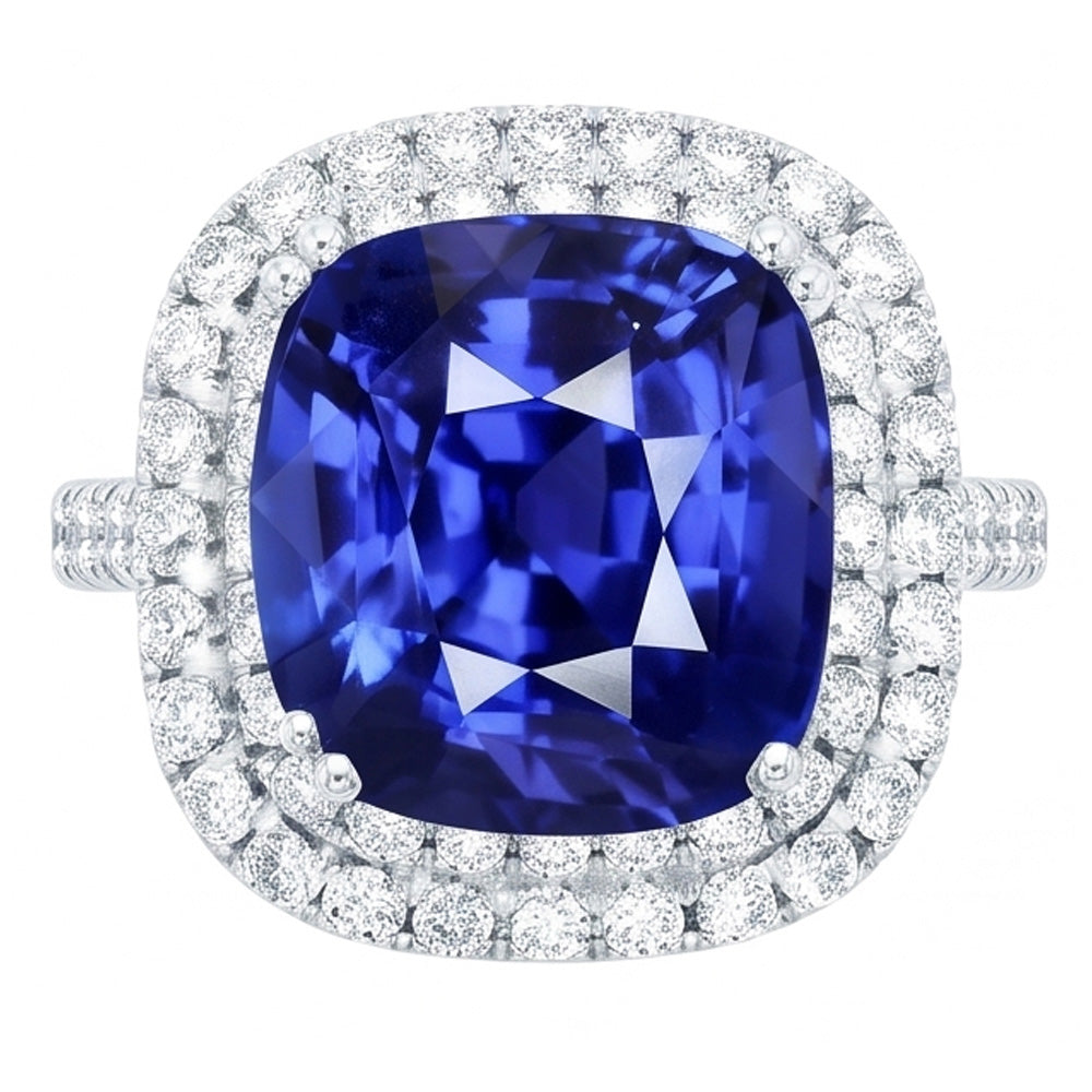 Blue Sapphire Double Halo Ring Gold 14K Natural Earth Mined Diamond Jewelry 5 Carats