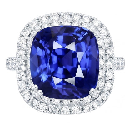 Blue Sapphire Double Halo Ring Gold 14K Natural Earth Mined Diamond Jewelry 5 Carats