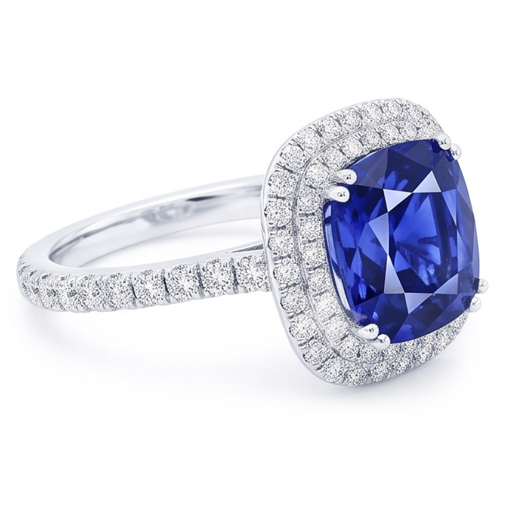 Blue Sapphire Double Halo Ring Gold 14K Natural Earth Mined Diamond Jewelry 5 Carats