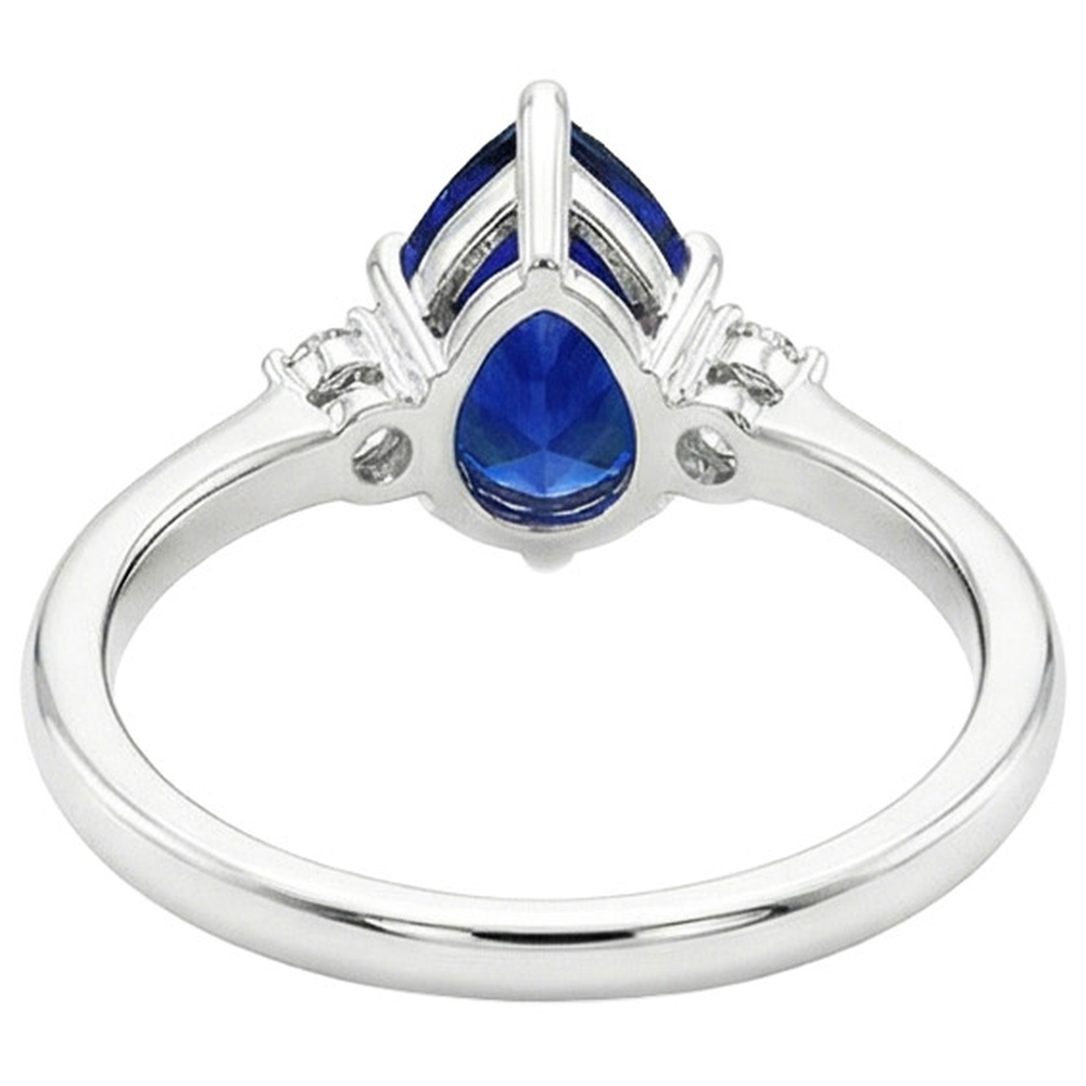 Blue Sapphire Engagement Ring 3 Stones Natural Earth Mined Diamond Pear Cut 3.50 Carats