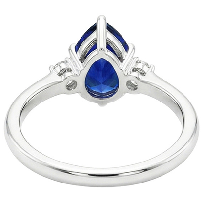 Blue Sapphire Engagement Ring 3 Stones Natural Earth Mined Diamond Pear Cut 3.50 Carats