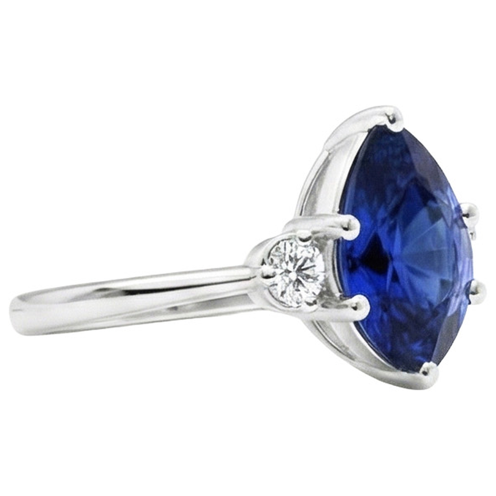 Blue Sapphire Engagement Ring 3 Stones Natural Earth Mined Diamond Pear Cut 3.50 Carats