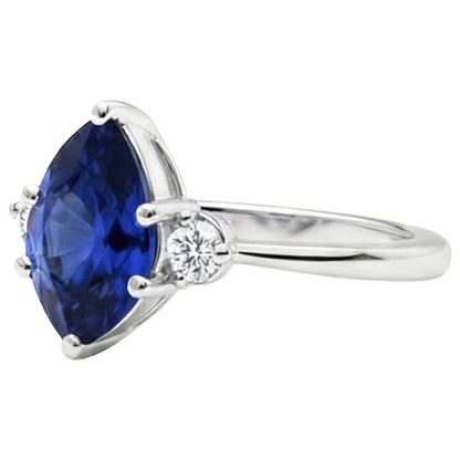 Blue Sapphire Engagement Ring 3 Stones Natural Earth Mined Diamond Pear Cut 3.50 Carats