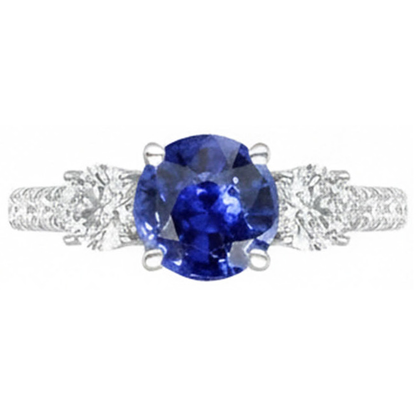Blue Sapphire Engagement Ring 4.50 Carats Round Brilliant Cut Natural Earth Mined Diamonds