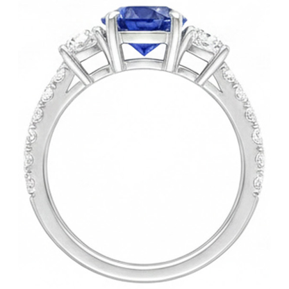 Blue Sapphire Engagement Ring 4.50 Carats Round Brilliant Cut Natural Earth Mined Diamonds